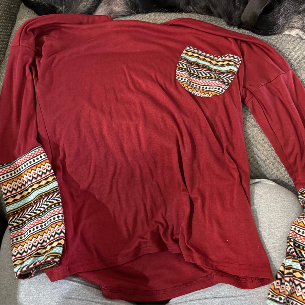 Women's Red Patterned Pocket Top